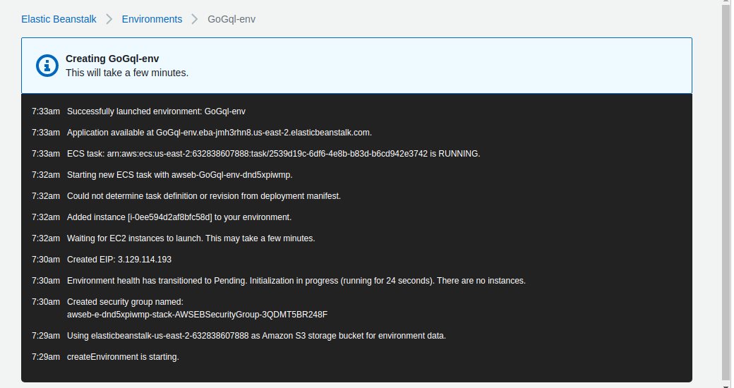 Elastic Beanstalk application environment