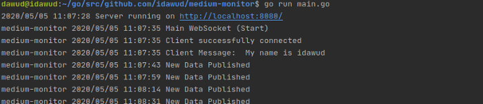 The websocket server logs