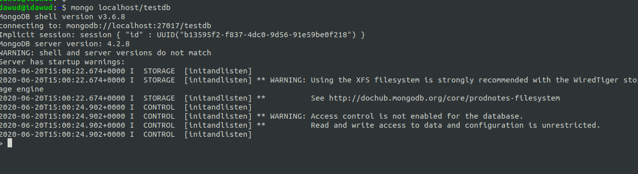 Start database in a mongodb client